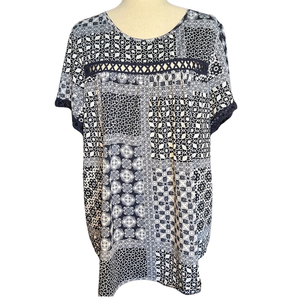 Navy and White Short Sleeve Blouse